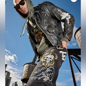 Ed Hardy Dagger Skull Slim Taper Men’s Black Jeans Size 36 Skater Embroidered
